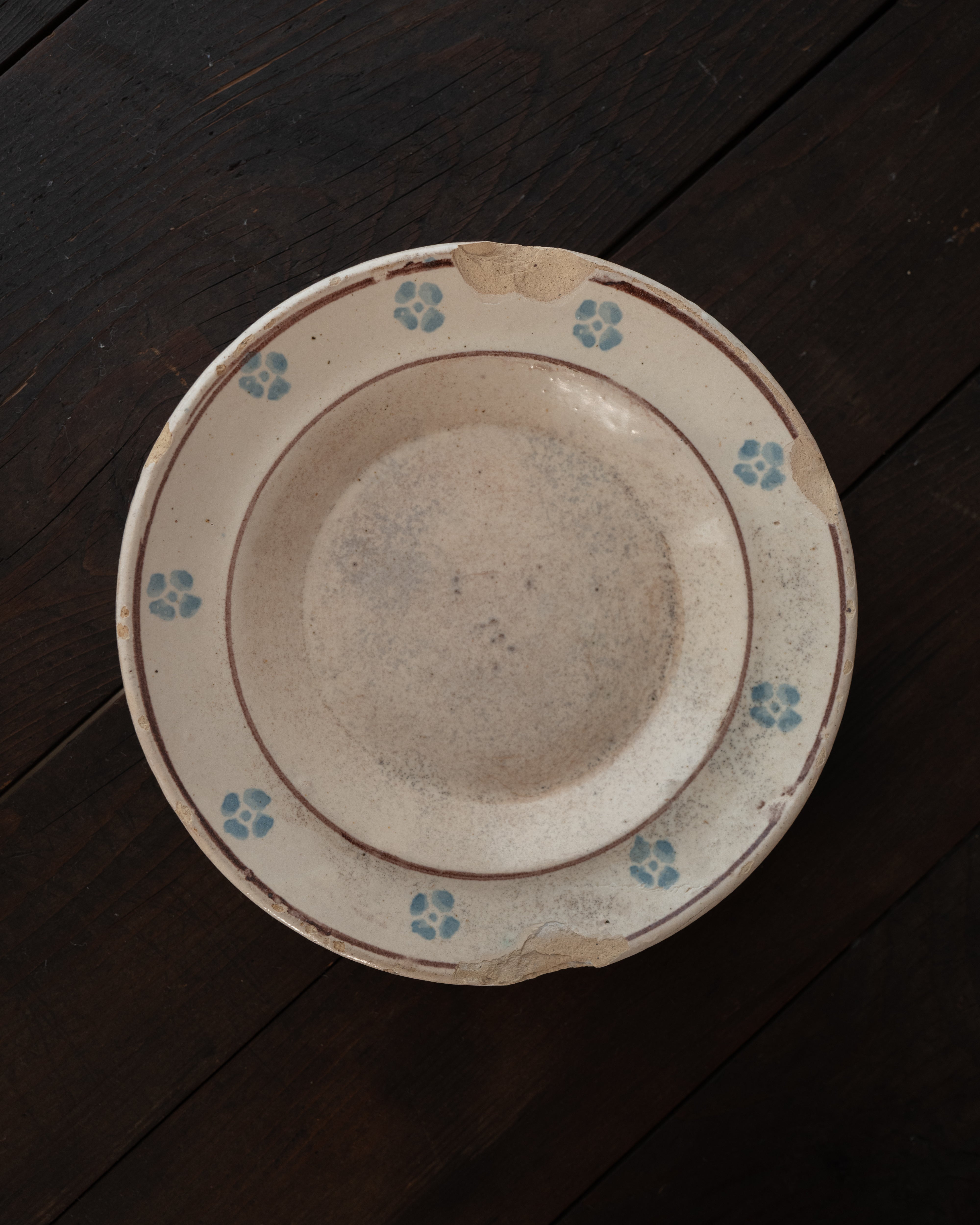  イタリア アンティーク プーリア グロッターリエ 陶器 器 青文様皿 AN-25235, ,- ambiant