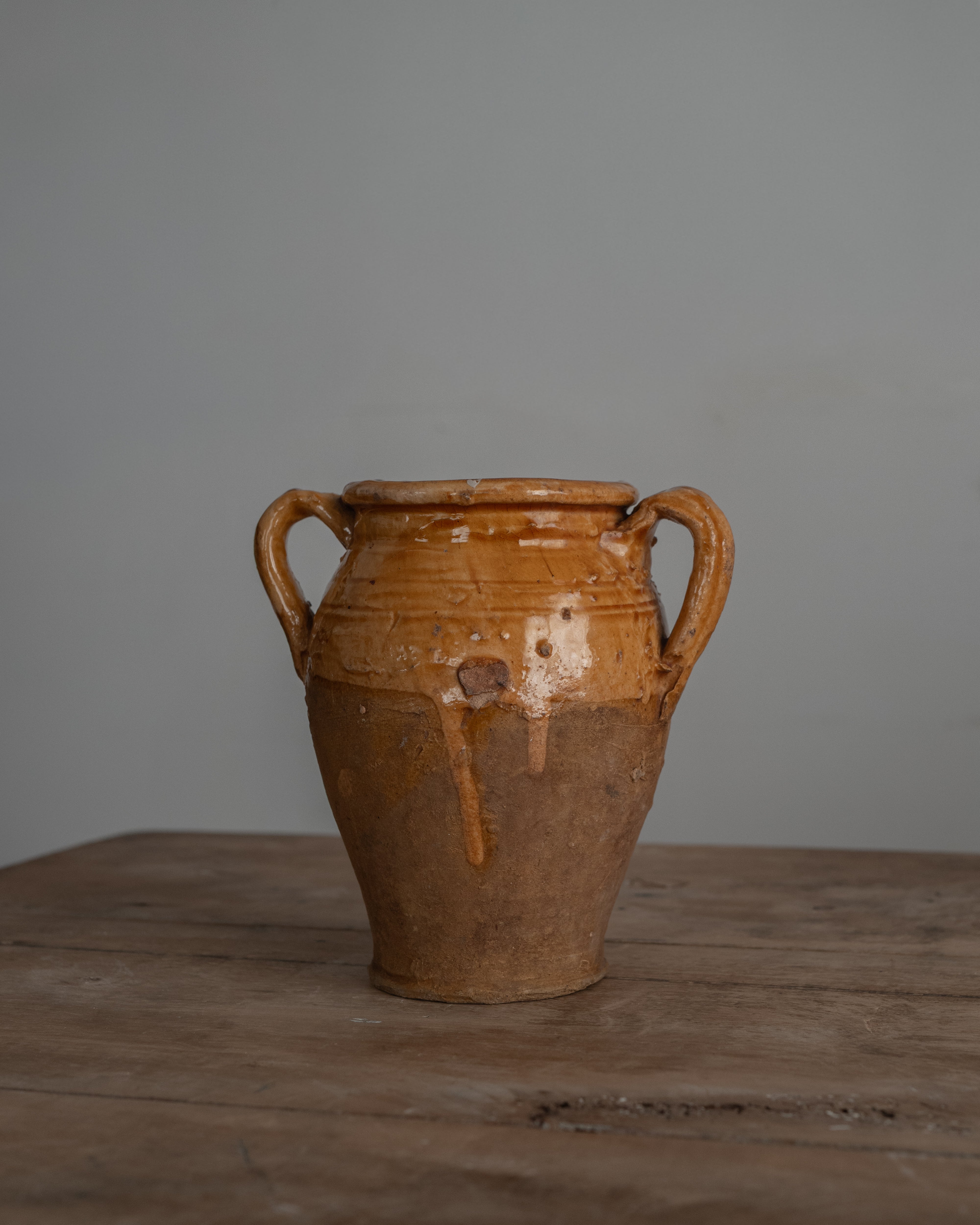  イタリア アンティーク 陶器 黄釉 小壺 AN-25221, ,- ambiant